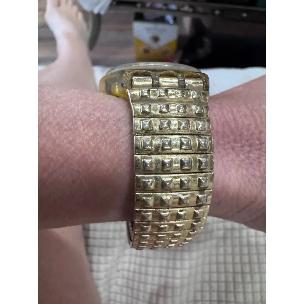 Vintage 1991 Swatch Swiss Watch | Gold Dial & Stretch Band | New Battery | Runs